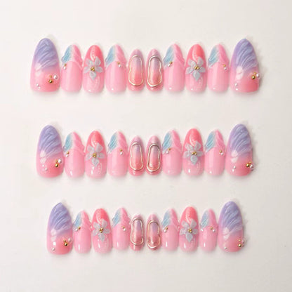 Artificial nails with flower pattern and glamorous accents Acalora