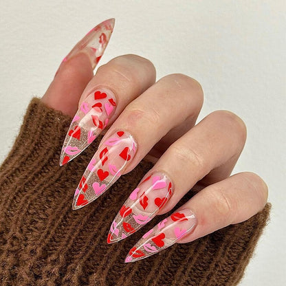 Artificial nails with romantic lip and heart designs Acalora