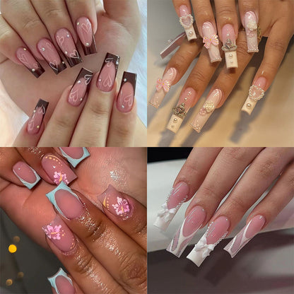 Nail art set with floral patterns and ombre effects Acalora