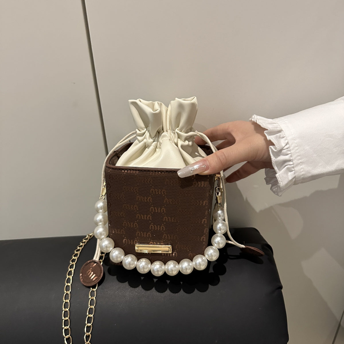 Elegant Pearl-Handled Mini Bucket Bag Acalora