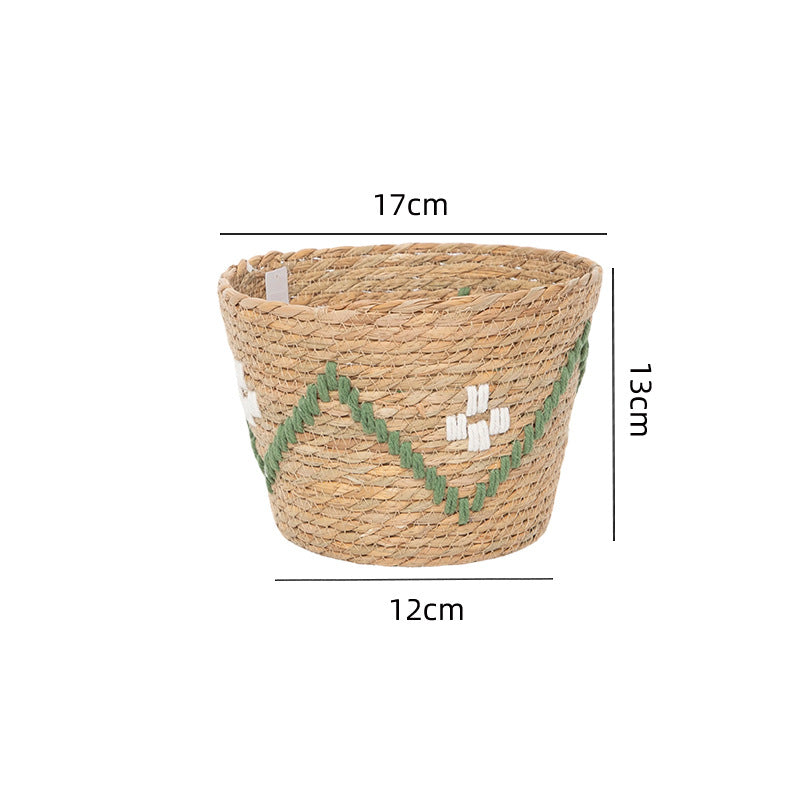 Handwoven storage basket with colorful accents Acalora
