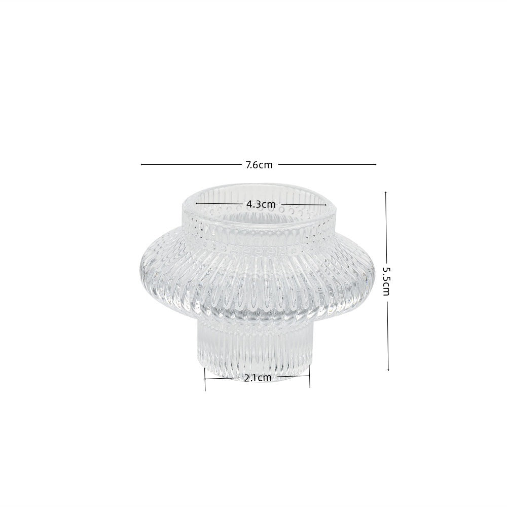 Ribbed Textured Glass Tealight Candle Holder with Flared Collar Acalora
