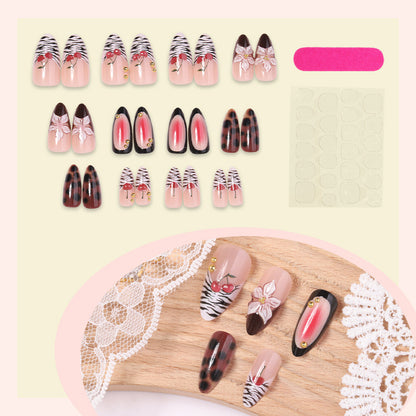 Artistic Press-On Nail Set with Floral and Pattern Designs Acalora