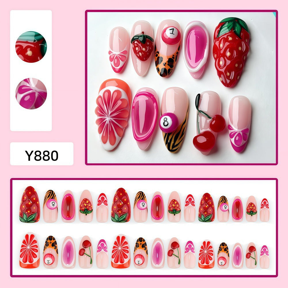 Artificial nails with fruity motifs andGloss finish Acalora