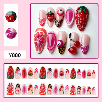 Artificial nails with fruity motifs andGloss finish Acalora