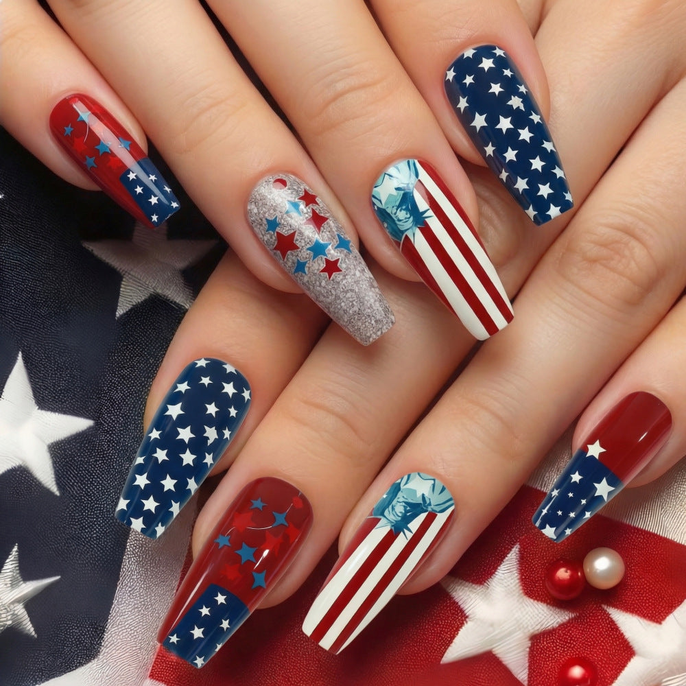 Festive artificial nails with patriotic motifs Acalora
