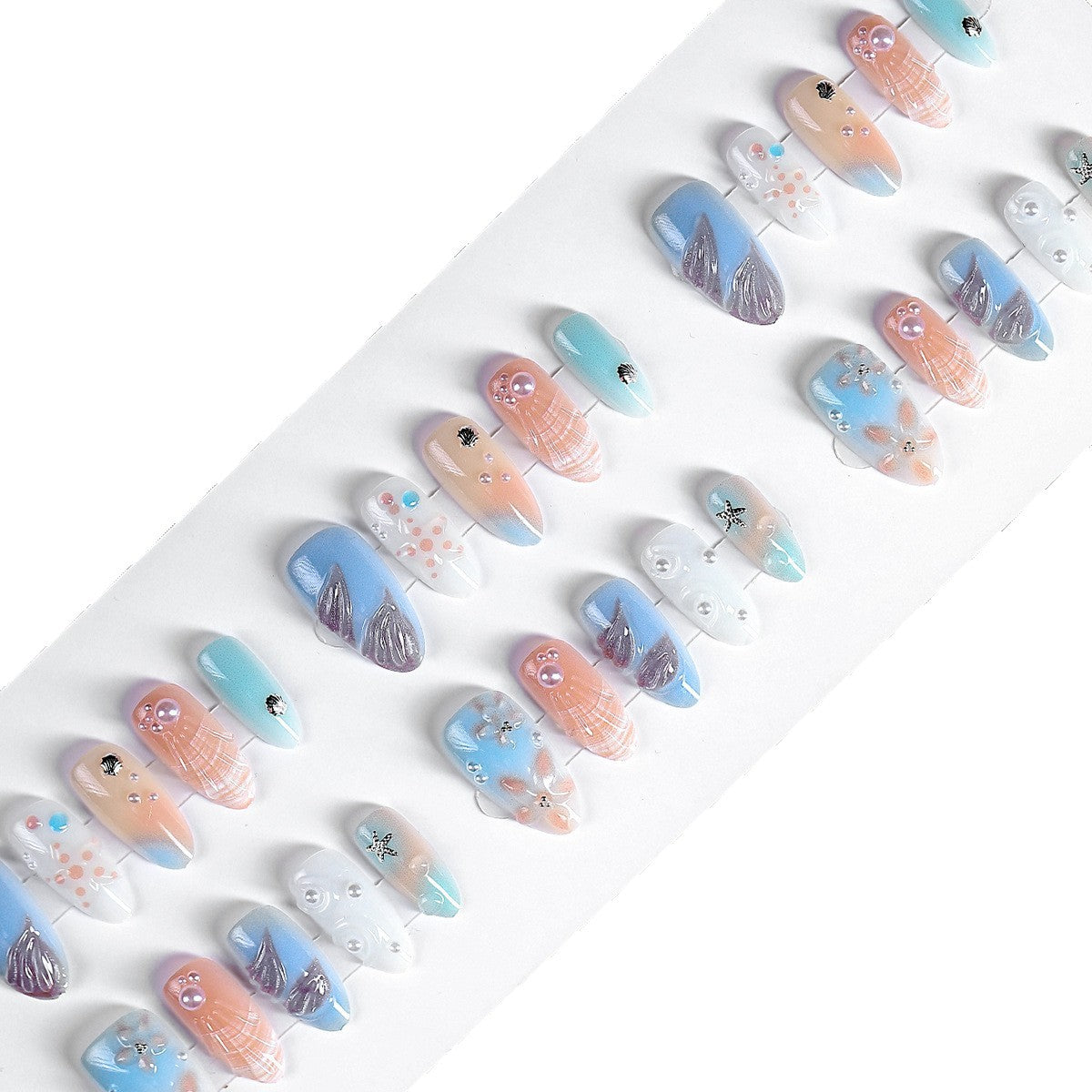 Artistic Nail Art Press-On Set with Oceanic-Inspired Designs Acalora