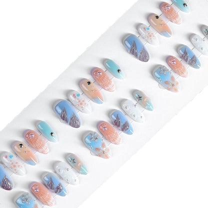 Artistic Nail Art Press-On Set with Oceanic-Inspired Designs Acalora