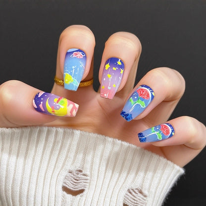 Artificial nails with glamorous glitter design and high gloss finish Acalora
