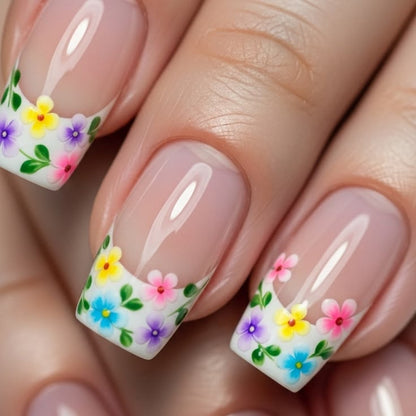 Artificial nails with floral designs and high-gloss finish Acalora