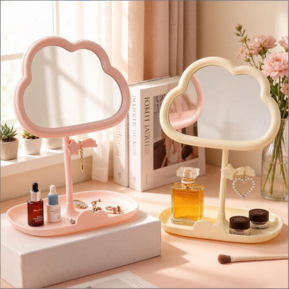 Cloud-Shaped Tabletop Makeup Mirror and Organizer