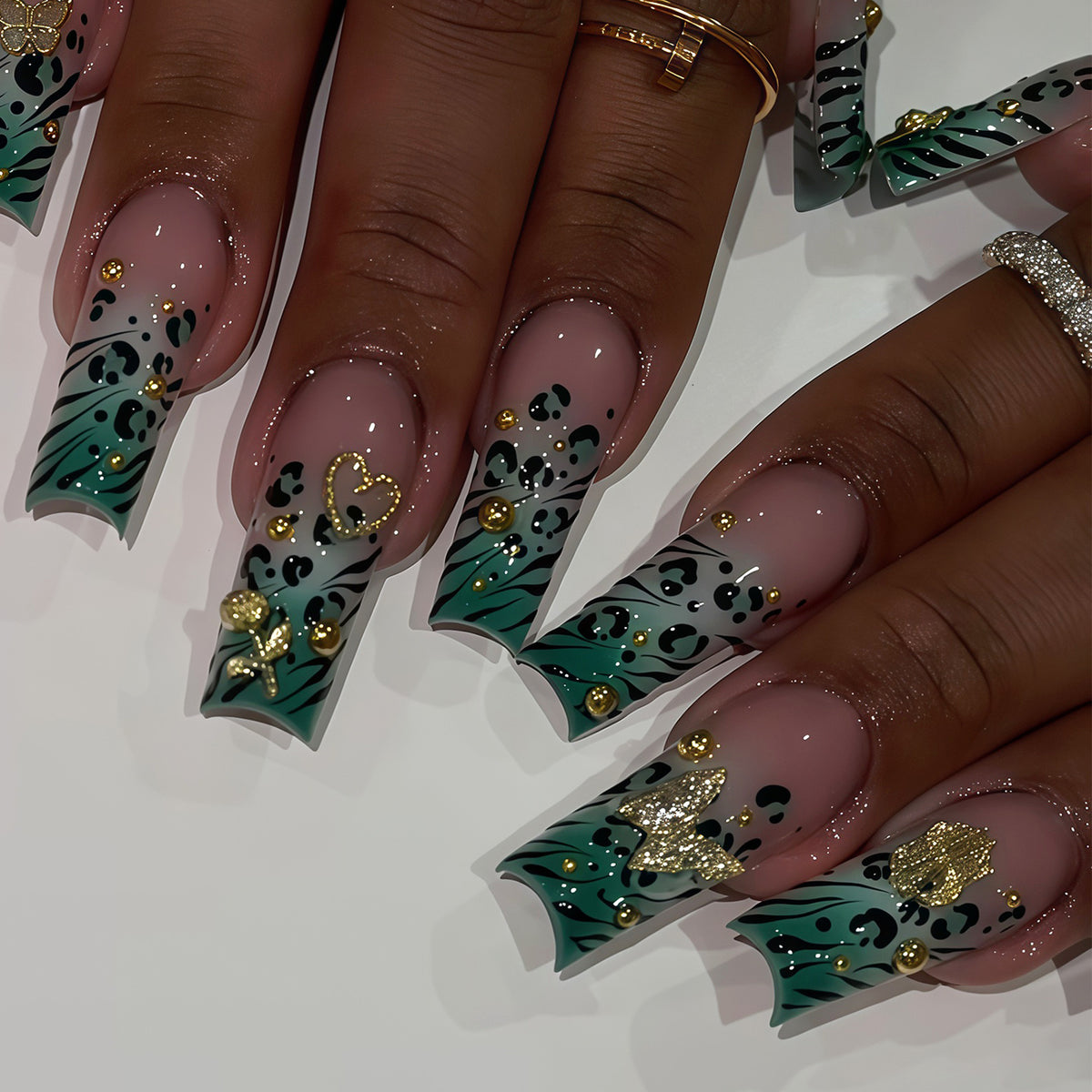Stylish Bling Leopard Print Press-On Nail Tips Acalora
