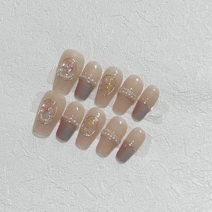 Decorative Press-On Nail Set with Gemstone Accents Acalora