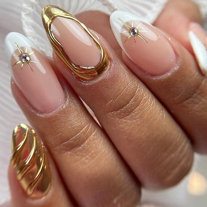 Decorative Press-On Nail Art Set with Premium Gold Accents Acalora