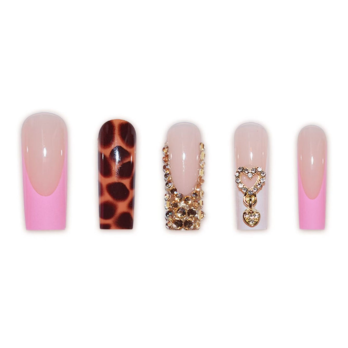 Glamorous Decorative Long Press-On Nails with Metallic Accents Acalora