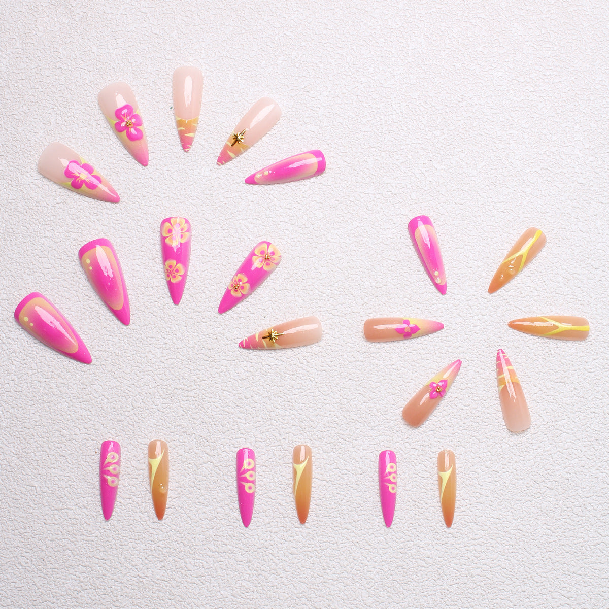 Artificial nail set with floral and abstract designs Acalora
