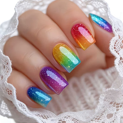Glittered Rainbow Ombre Nail Art Acalora
