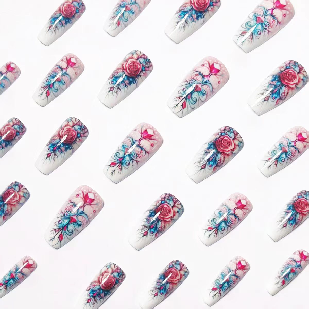 Artistic Floral Acrylic Nail Art Acalora
