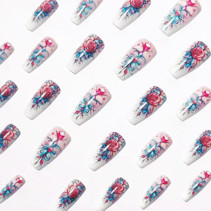 Artistic Floral Acrylic Nail Art Acalora