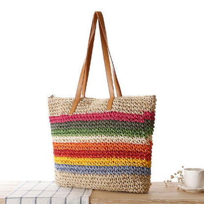Handwoven raffia tote bag with colorful stripes Bowlift