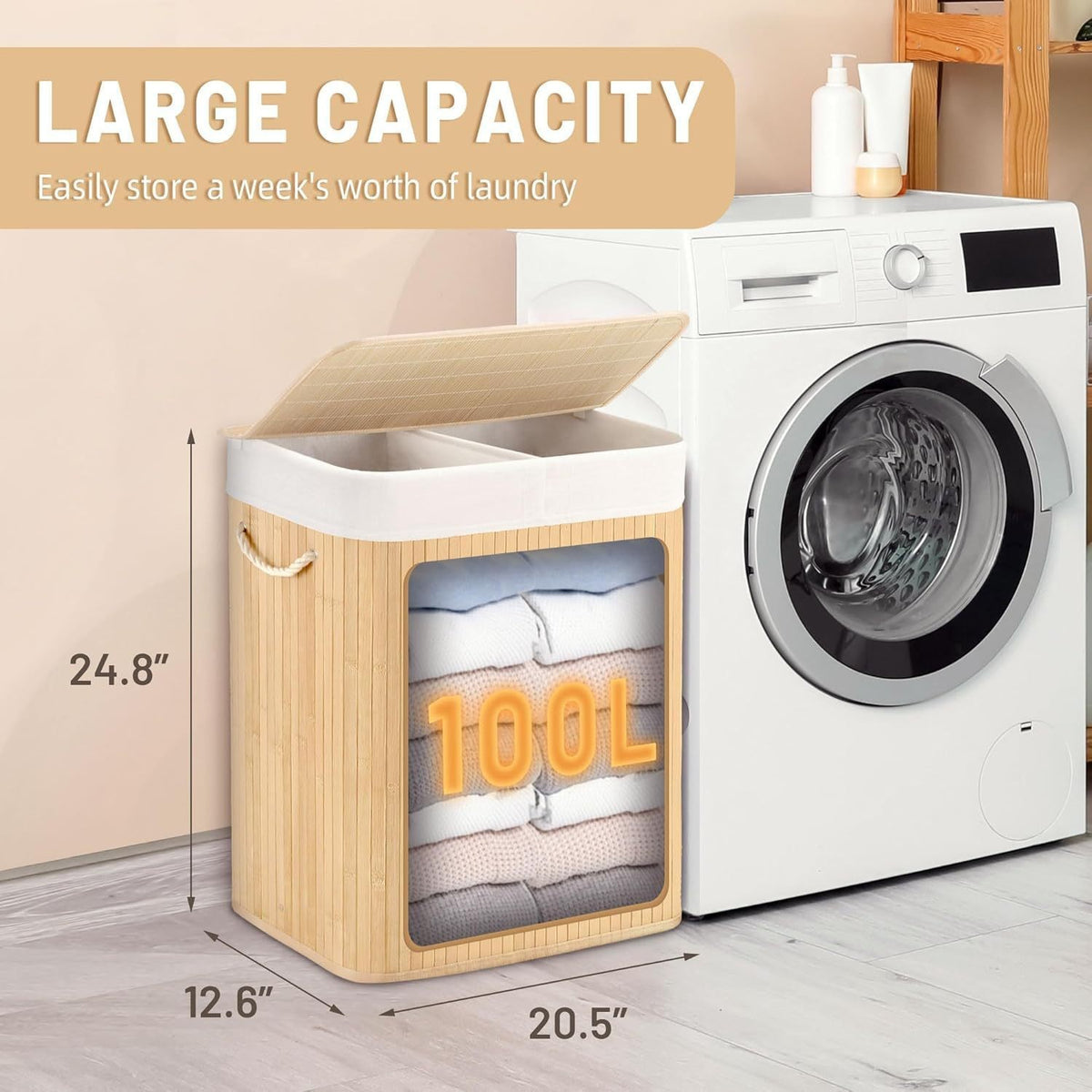Large laundry basket with two compartments and removable lid Acalora