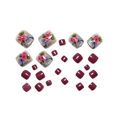 Artificial nails with floral motifs and glitter accents Acalora