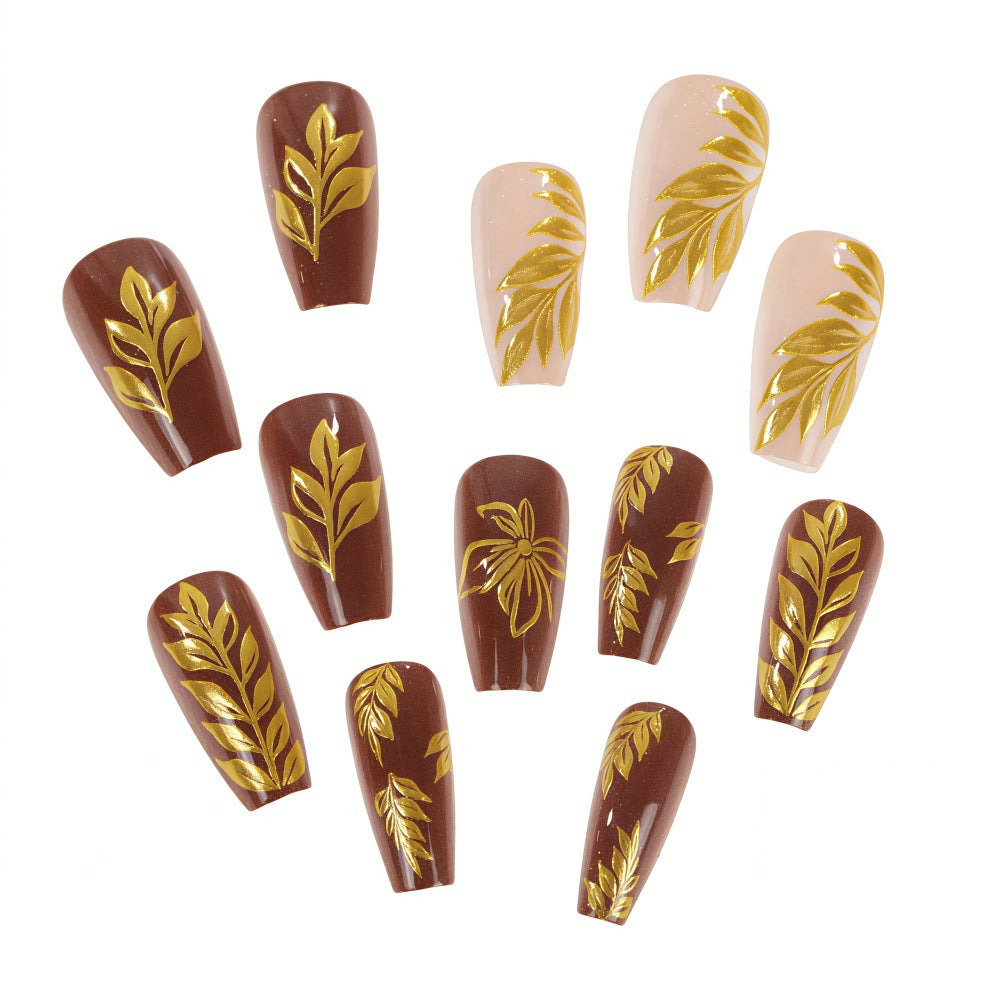 Artificial nails with floral gold design Acalora