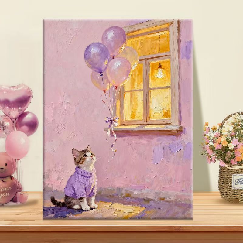 Playful Cat Illustration Canvas Art
