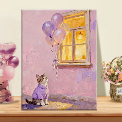Playful Cat Illustration Canvas Art
