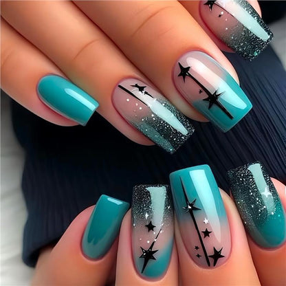 Artistic Gradient Press-On Nail Set with Star Design Acalora