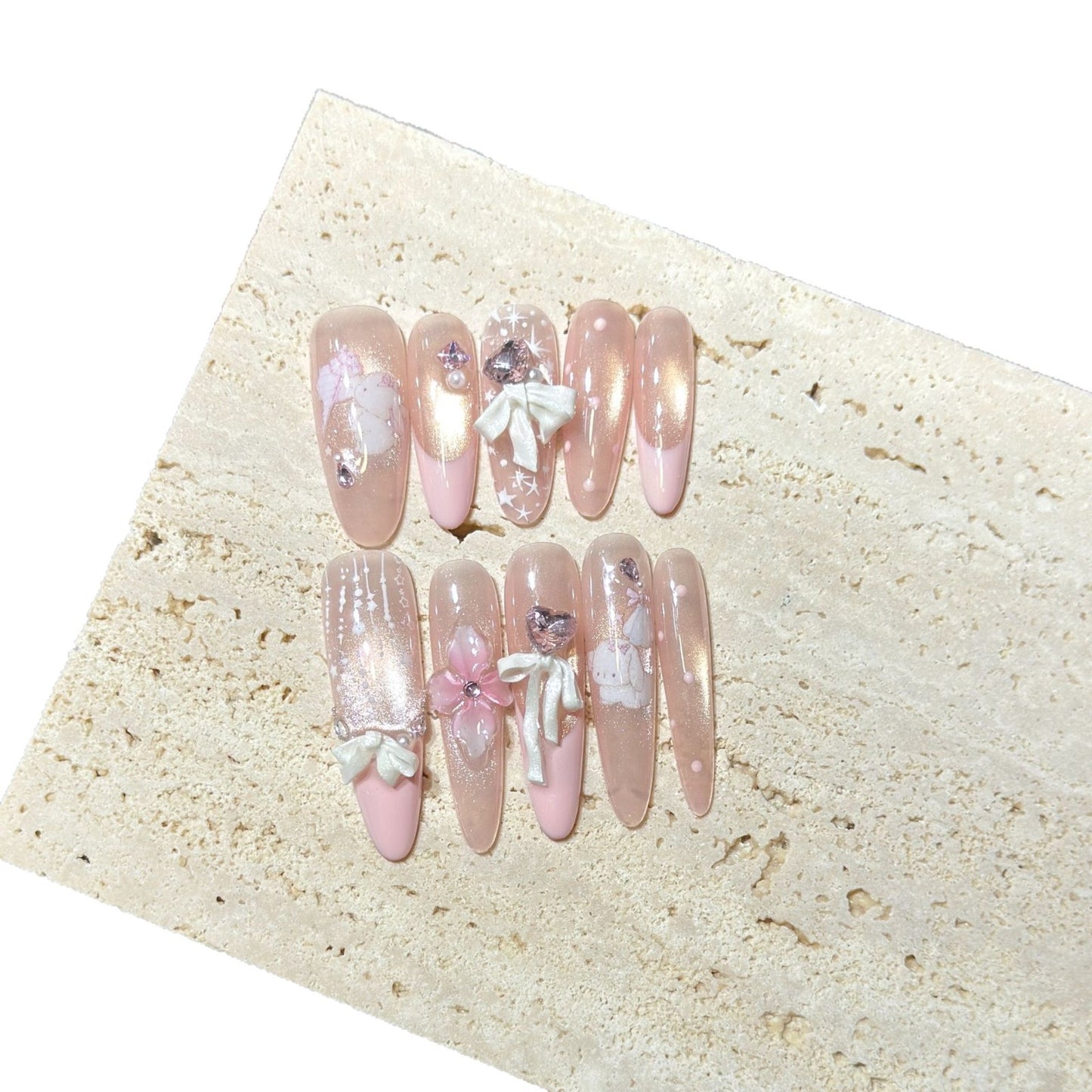 Decorative Stiletto Press-On Nail Art Set with Elegant Floral Design Acalora