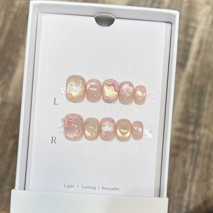 Whimsical Press-On Nail Art Set with Playful Character Designs Acalora