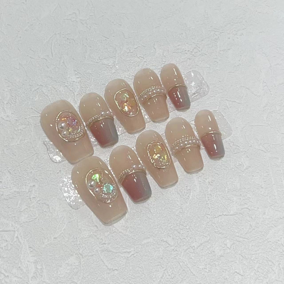 Decorative Press-On Nail Set with Gemstone Accents Acalora