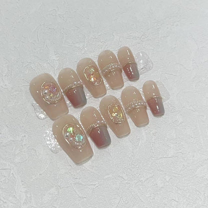 Decorative Press-On Nail Set with Gemstone Accents Acalora