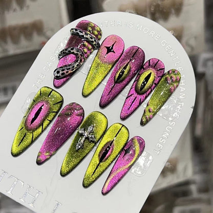 Artistic Stiletto Press-On Nail Set with Unique Graphic Design Acalora