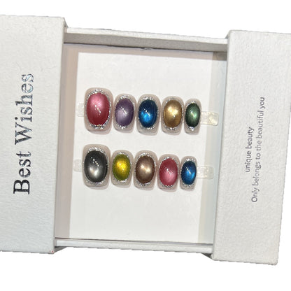 Colorful Metallic Press-On Nail Set with Glittering Accents Acalora