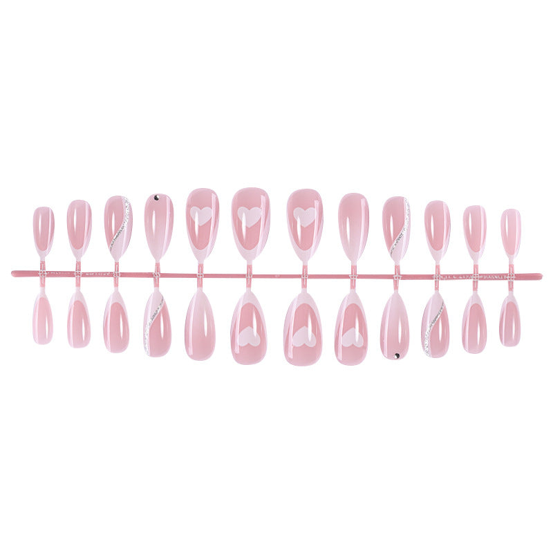 Versatile Press-On Nail Set with Heart and Glitter Accents Acalora