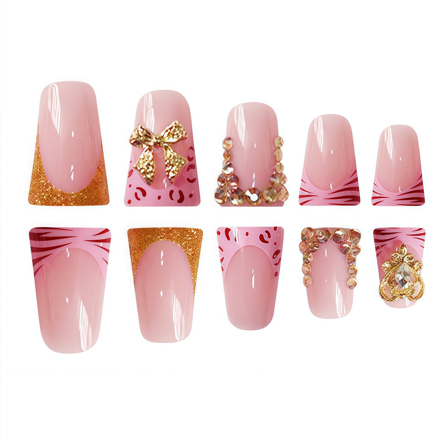 Decorative 3D Floral Press-On Nails with Gem Accents Acalora