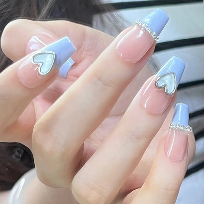 Artificial nails with romantic heart and glitter decorations Acalora