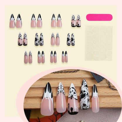 Artistic Halloween-Themed Press-On Nail Art Set Acalora
