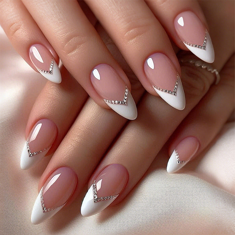 Elegant Pointed Press-On Nails with Rhinestone Accents Acalora