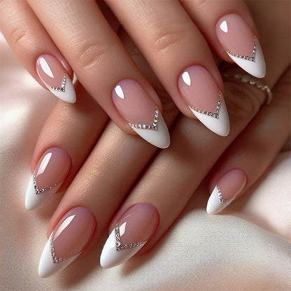 Elegant Pointed Press-On Nails with Rhinestone Accents Acalora