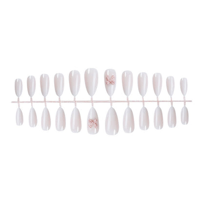 Elegant Press-On Nail Art Set with Glossy Finish and Cute Bow Details Acalora
