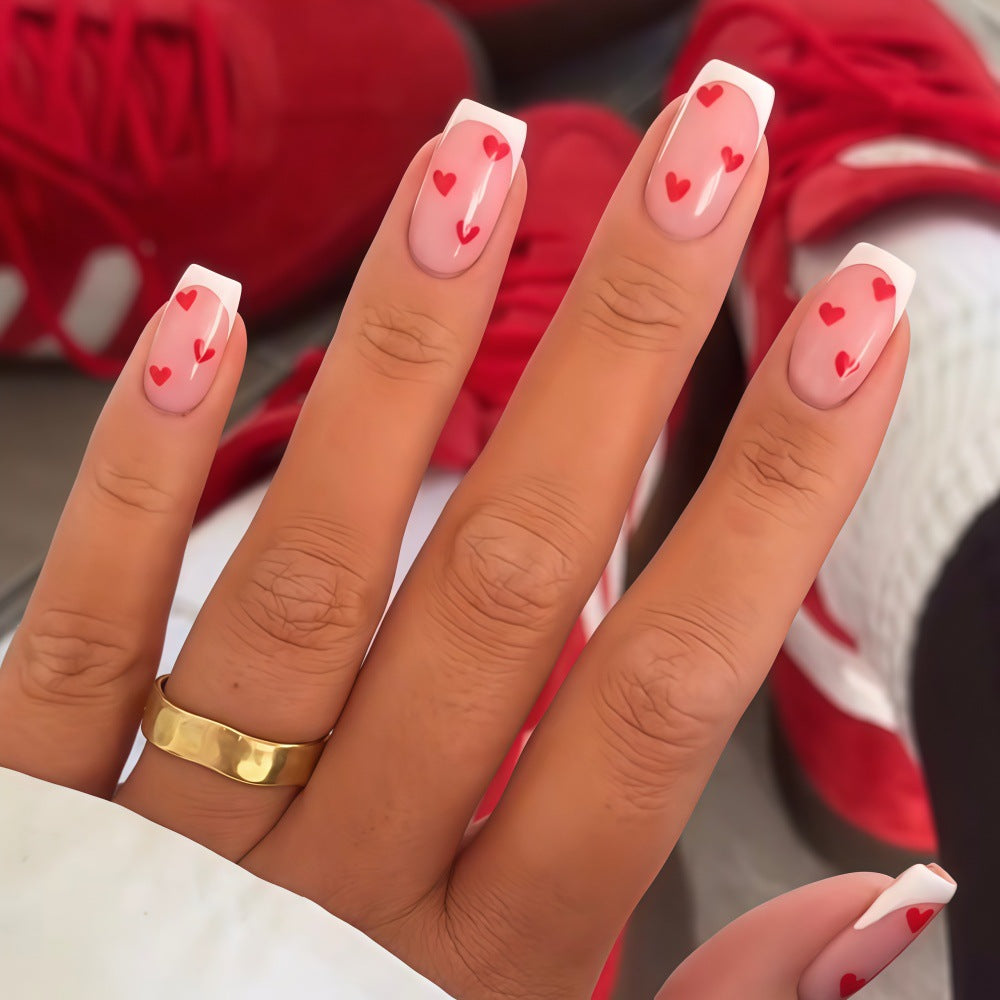 Artificial nails with romantic heart motifs Acalora