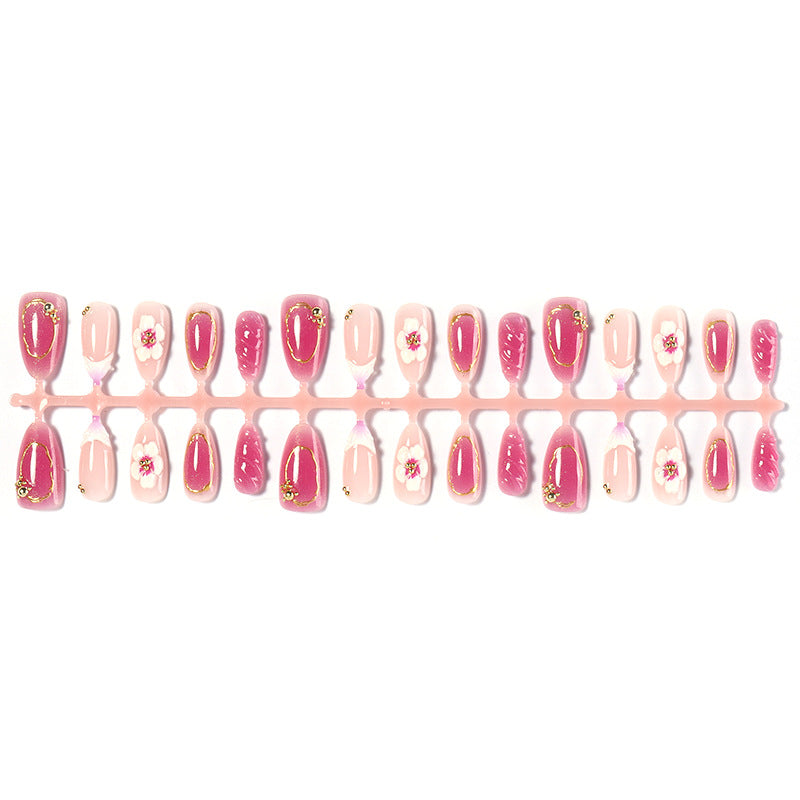 Premium Decorative Press-On Nail Set with Floral Accents Acalora