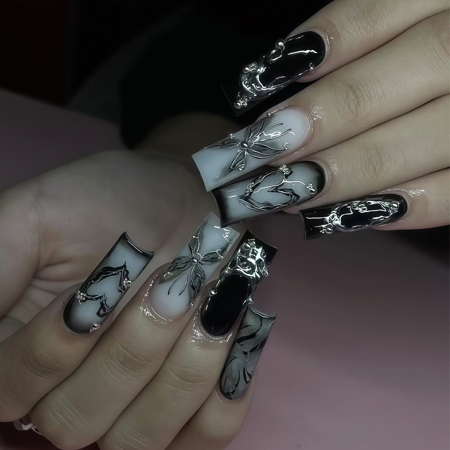 Artistic Long Press-On Nail Design Acalora