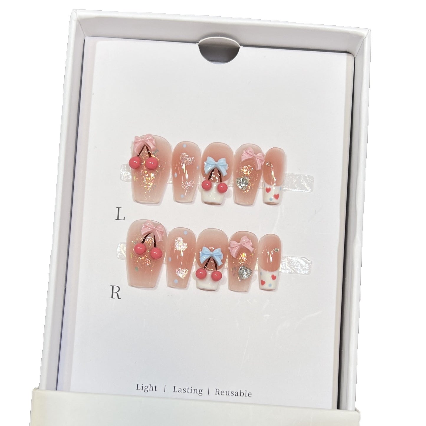 Playful Cherry-Themed Press-On Nail Art Set Acalora