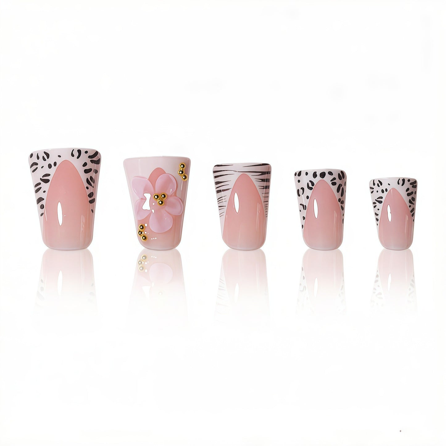 Premium Decorative 3D Press-On Nails with Floral and Animal Print Accents Acalora