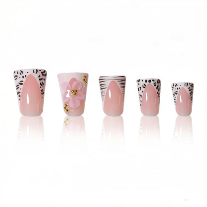 Premium Decorative 3D Press-On Nails with Floral and Animal Print Accents Acalora