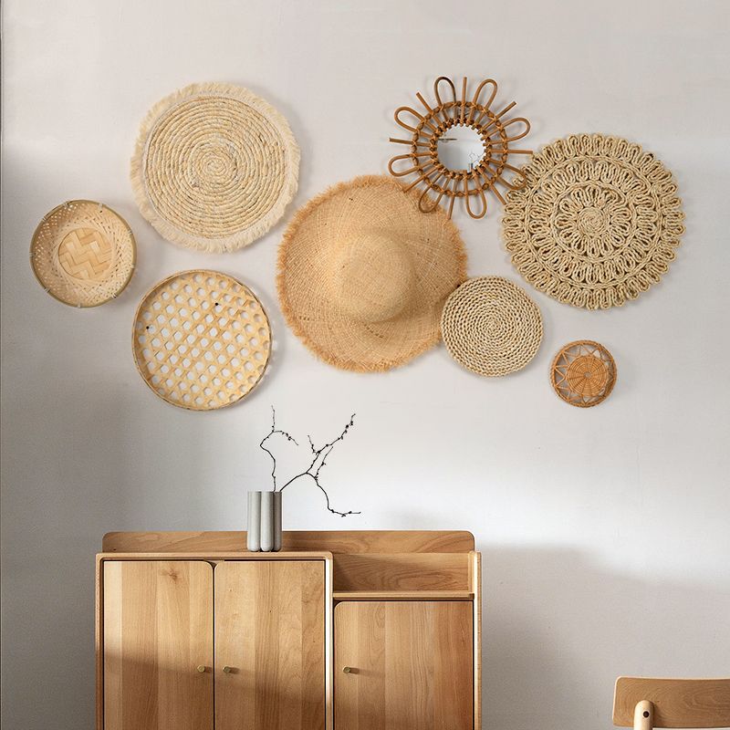 Trendy Round Wall Mirror with Rattan Frame Acalora
